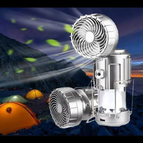 Solar Rechargeable Camping Fan with LED Lantern Light