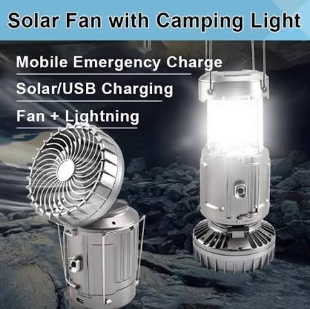 Solar Rechargeable Camping Fan with LED Lantern Light