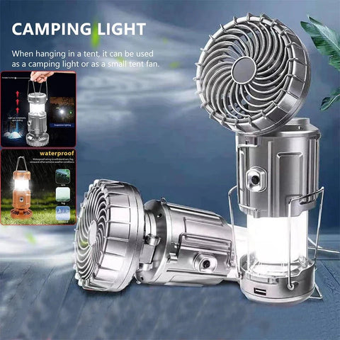 Solar Rechargeable Camping Fan with LED Lantern Light